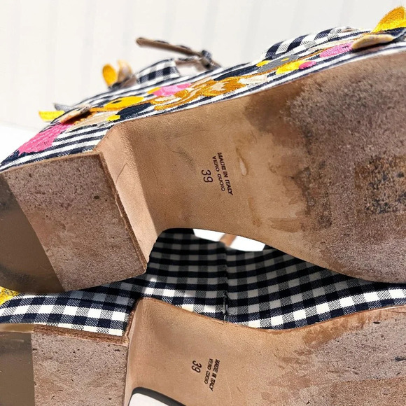 Laurence Dacade Helissa Navy Gingham Floral Embroidered Preppy Wedge Heels 39 - Picture 9 of 10